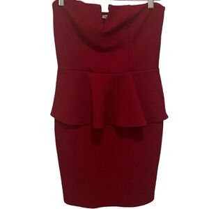 Charlotte Russe Red Strapless Peplum Bodycon Dress Size Medium